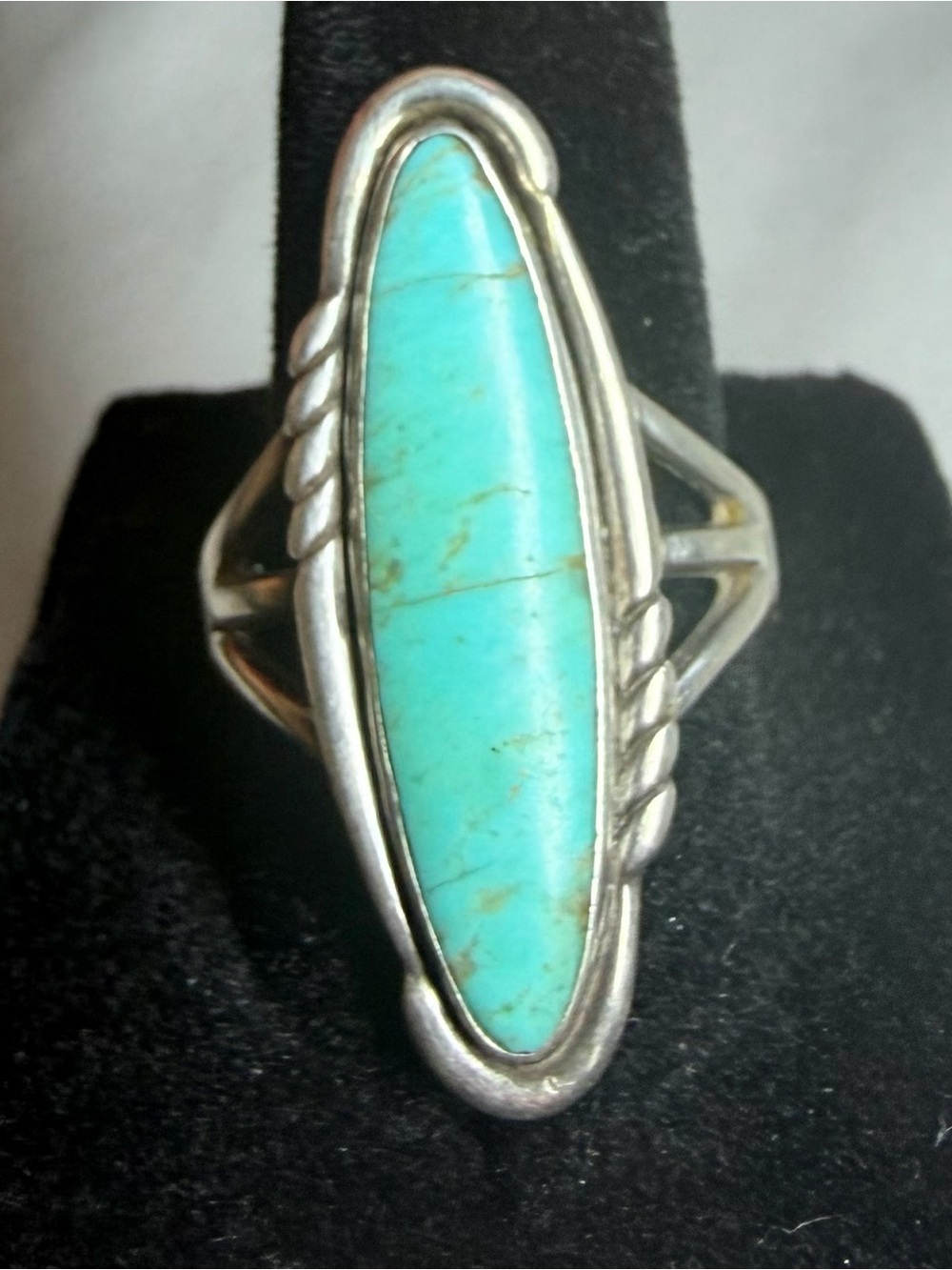 Turquoise Marquise Sterling Ring - Size 8 (stone is 1 1/4”)